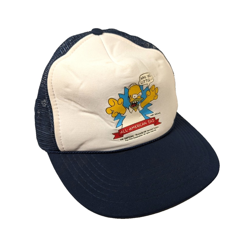 Vintage Homer Simpson Hat All American Dad Snapback Nova Mesh Trucker Simpsons